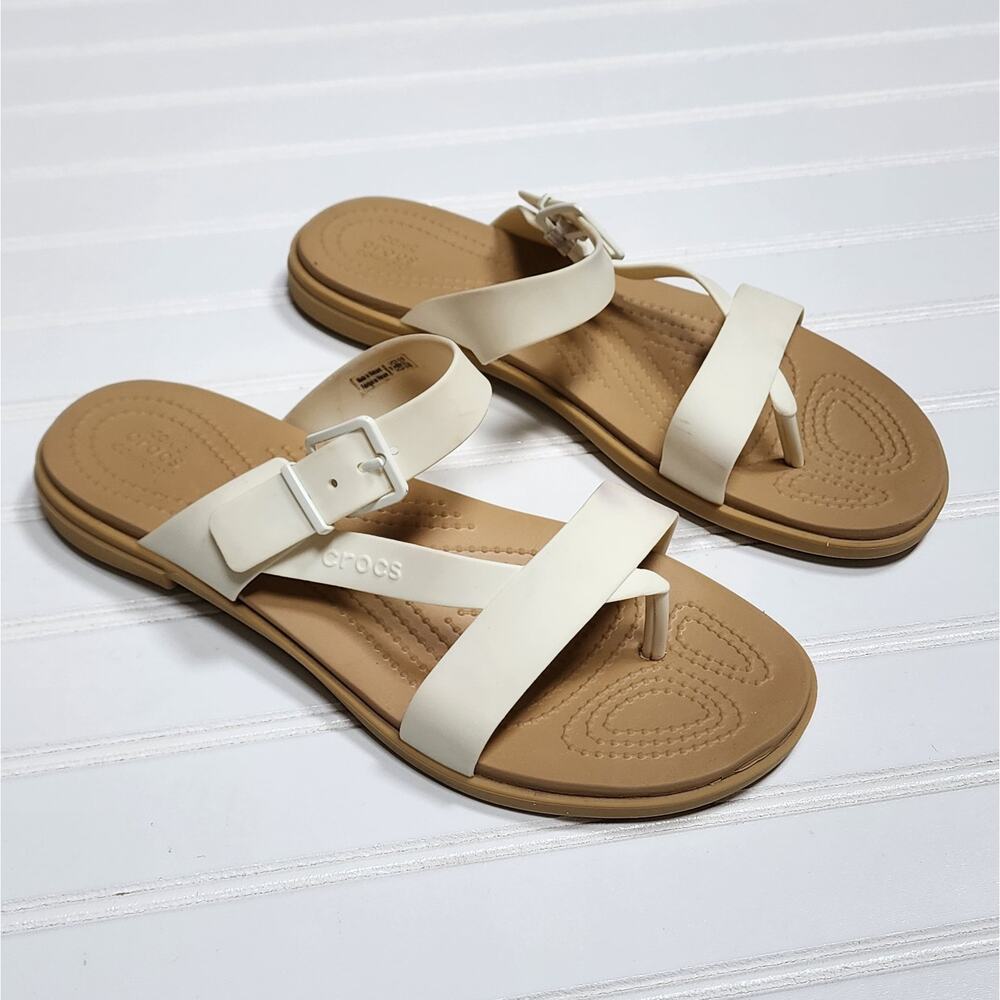 Crocs Women's Tulum Toe Post Off-White Sandals Size 9